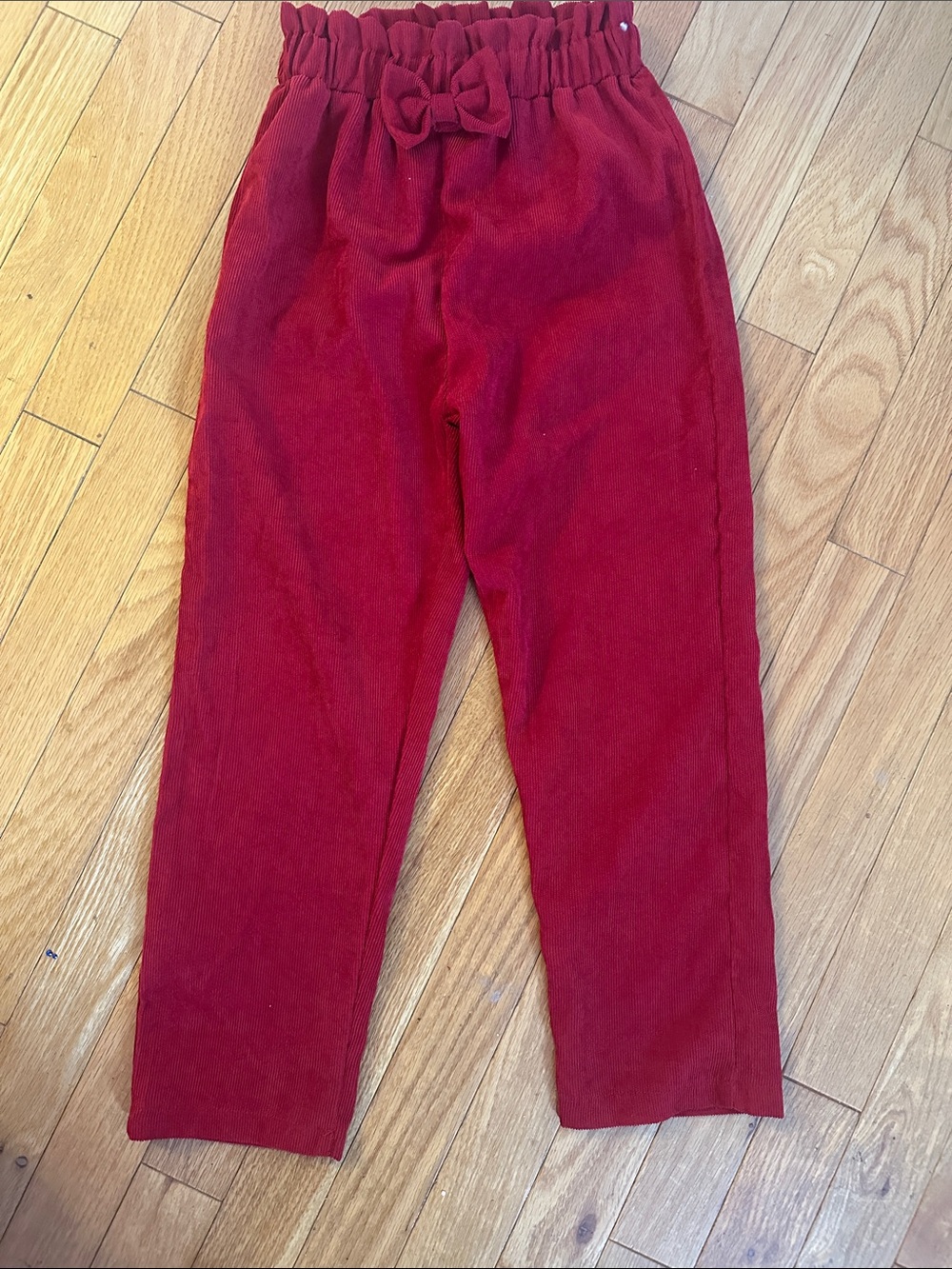 Girls Red Pull-On Corduroy Pants with Bow Waist